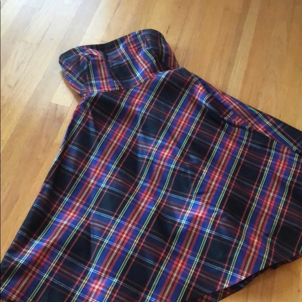 J Crew Strapless Tartan Plaid Taffeta Dress
